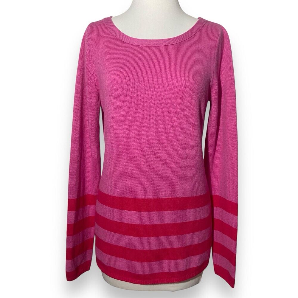 Banana Republic Women's Wool Cashmere Pink Red Stripes Sweater Pullover Size M